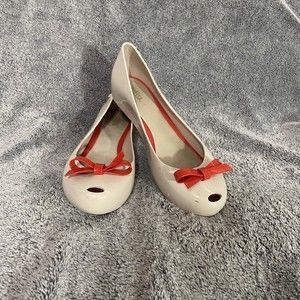 Womens Melissa UltraGirl Bow Mary Jane Shoes Jelly Flats Size 10 Cream Red